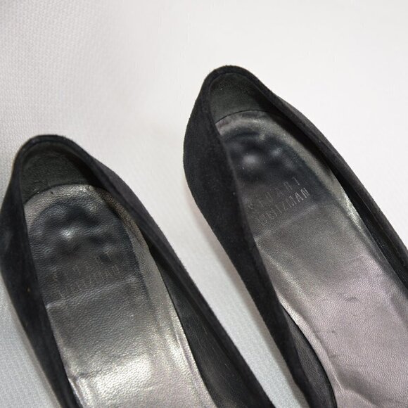 Stuart Weitzman Black Suede Pointed Toe Sculptural Heels Sz 6.5 - Picture 5 of 10